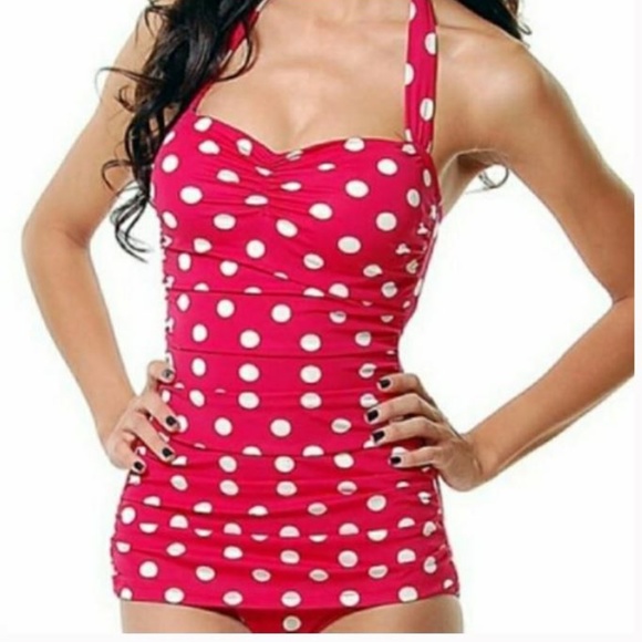 Other - Pin Up Rockabilly One Piece Swimsuit Red Polka Dot